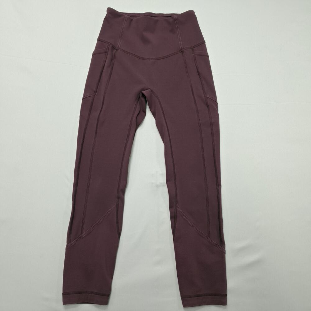 Lululemon Womens 4 Fast and Free High Rise Leggings Plum Running Tight Biker